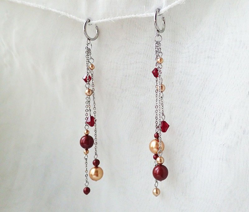 施华洛世奇元素 & 不锈钢  耳圈夹 耳环 (一对) - 耳环/耳夹 - 玻璃 橘色