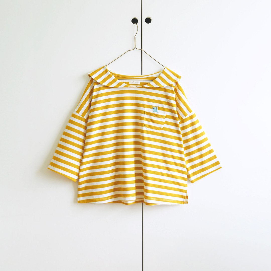 flying cat little cape collar t-shirt : mustard x white - 女装 T 恤 - 聚酯纤维 黄色