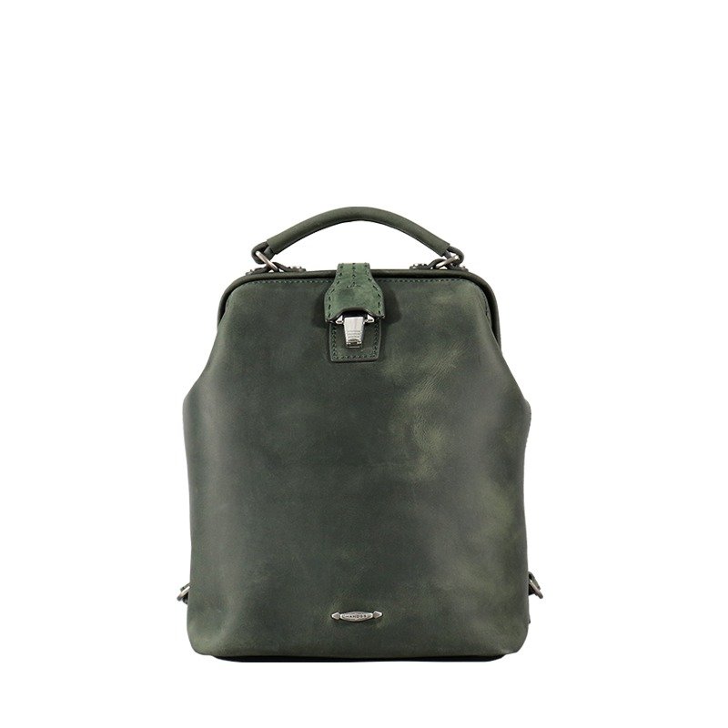 最后一件【 HANDOS 】Nurse 复古真皮医生后背包 - 沼绿 - 后背包/双肩包 - 真皮 绿色