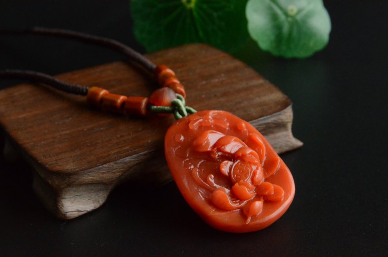 【拓莲】天然南红满色莲花项链吊坠 - 项链 - 宝石 