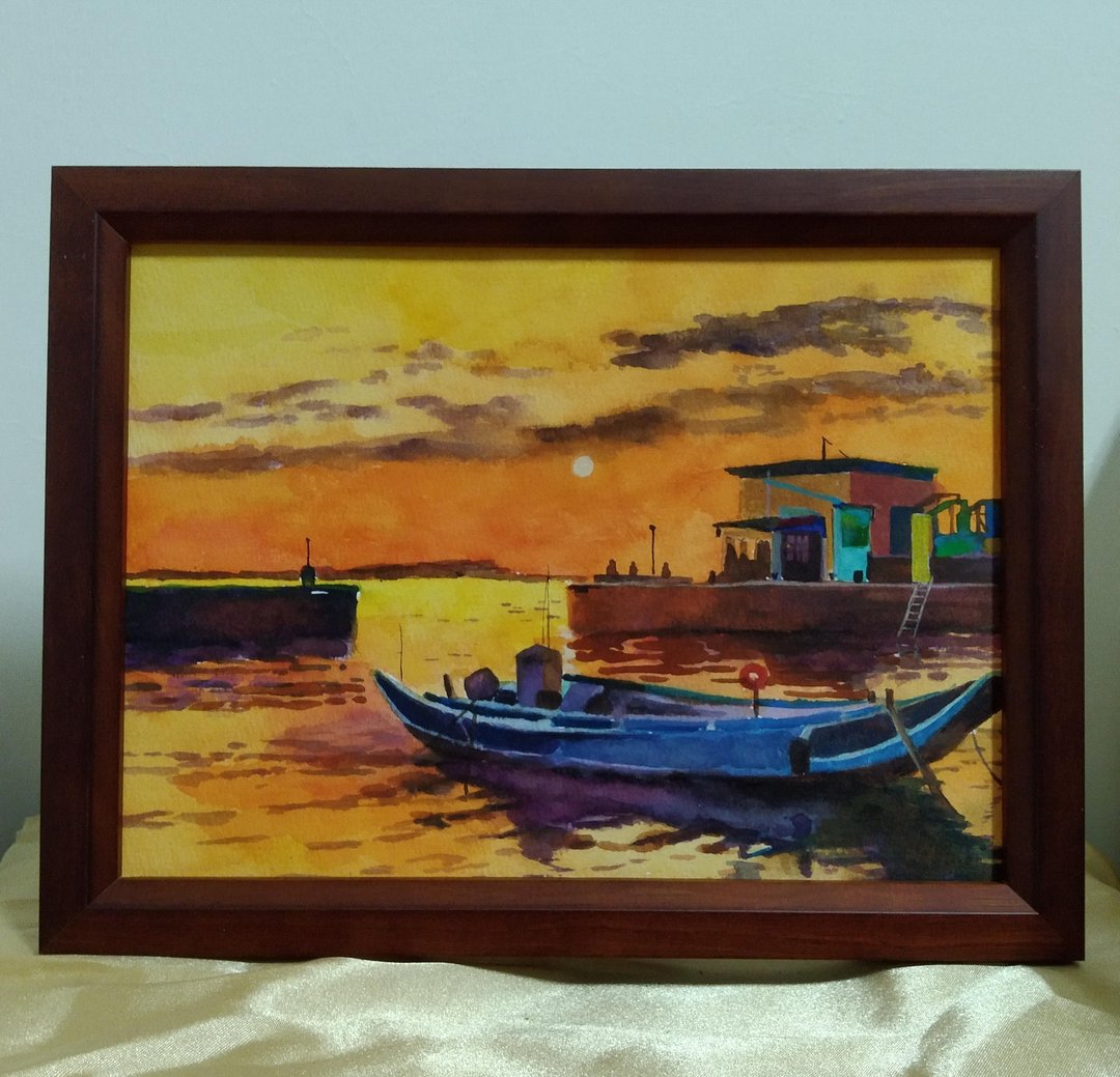 摆设 / 淡水夕照 / 水彩画 / 原稿 / 含框 - 海报/装饰画/版画 - 纸 