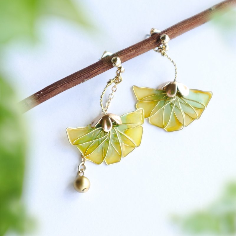 ginkgo - 耳环/耳夹 - 其他材质 黄色