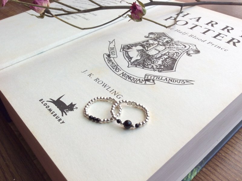 Ops Agate silver ring -黑玛瑙/纯银/天然石/戒指 - 对戒 - 宝石 黑色