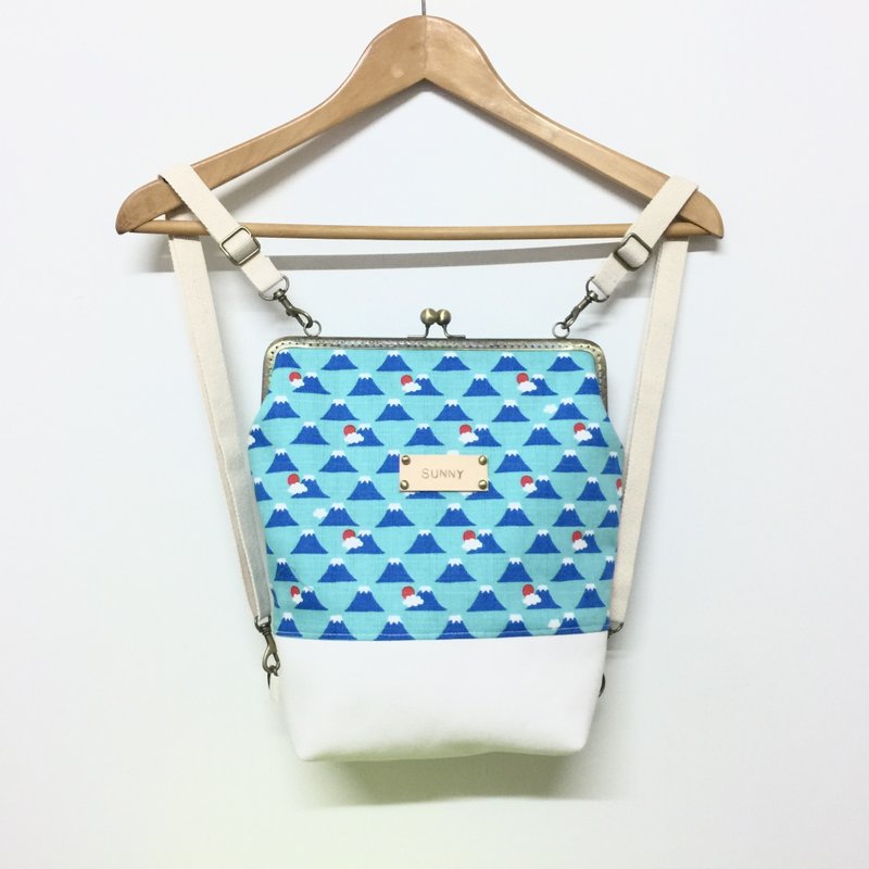 当富士山遇上白口金后背包/附赠免费打印字母皮标 - 后背包/双肩包 - 棉．麻 蓝色