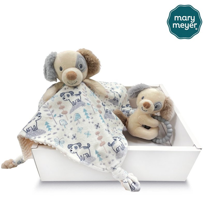 快速出货【MaryMeyer】调皮狗经典礼盒(安抚巾+手摇铃) - 满月礼盒 - 棉．麻 卡其色