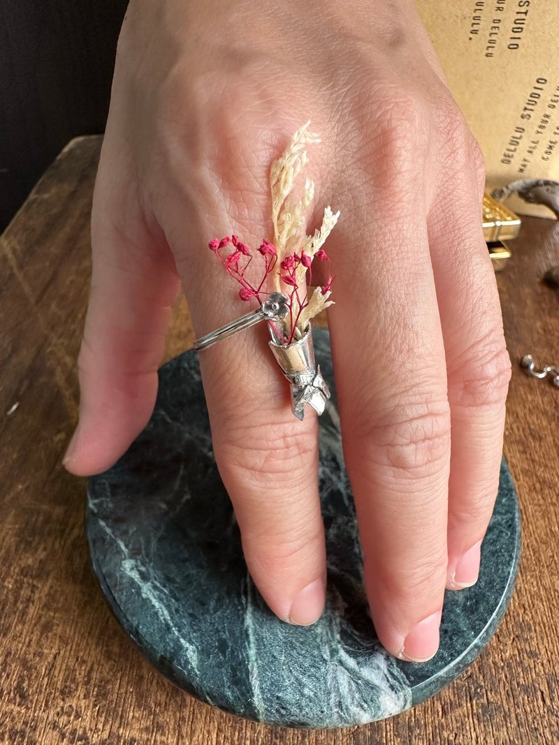手作银饰— Bouquet戒指 925银花束 手作戒指 925纯银 开放戒围 - 戒指 - 纯银 银色