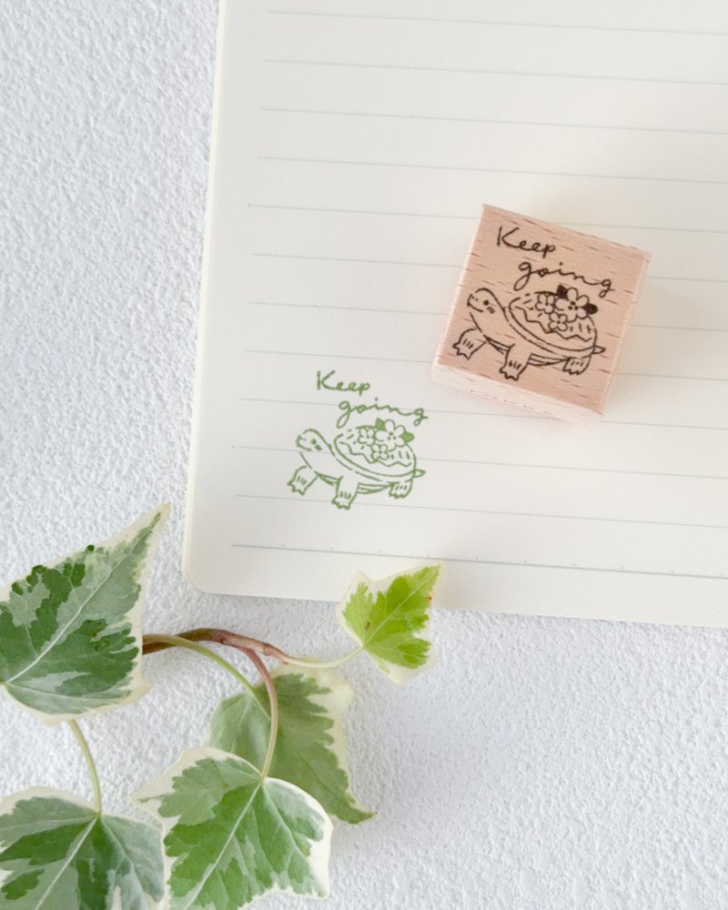 慢慢来就好 | 乌龟 2×2cm 方形橡胶印章，为手帐与打气消息增添亮点 - 印章/印台 - 木头 