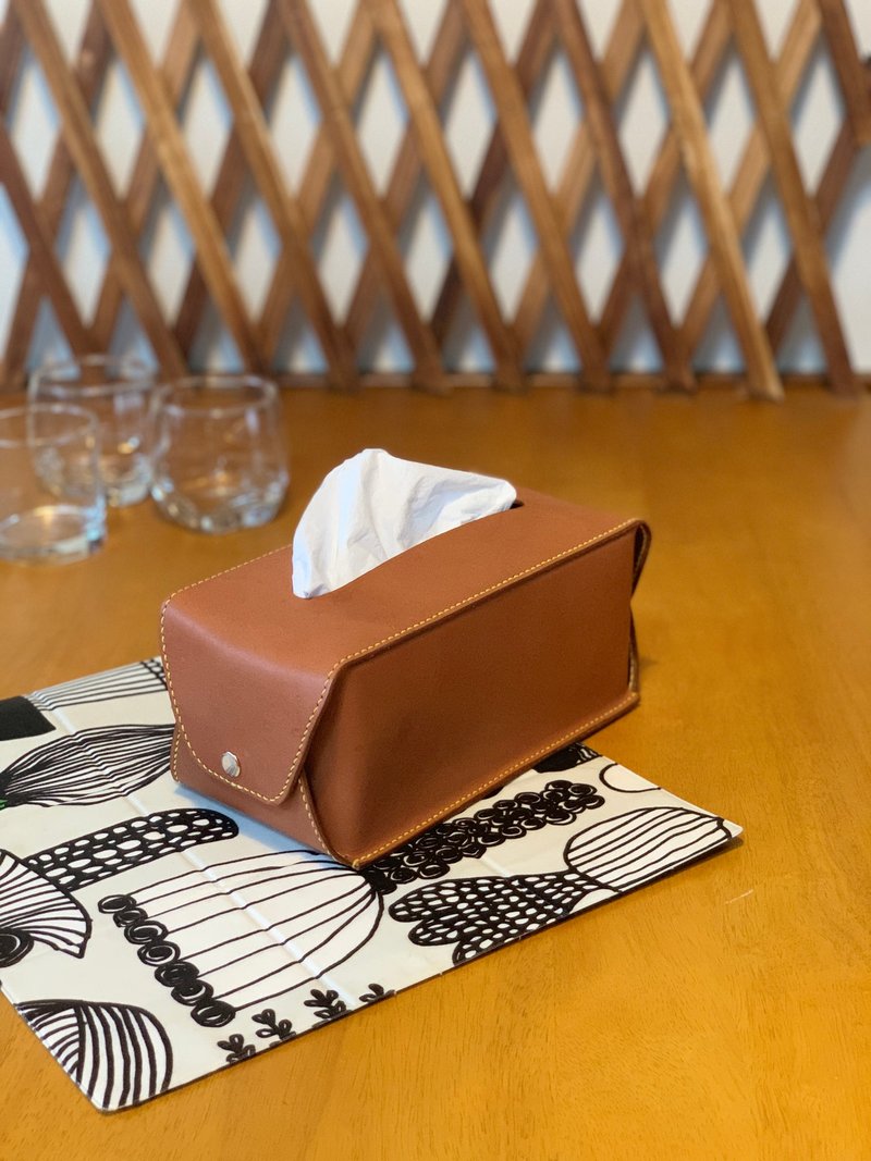 【Mini5】 手工皮革面纸盒套 (棕) - 纸巾盒 - 真皮 