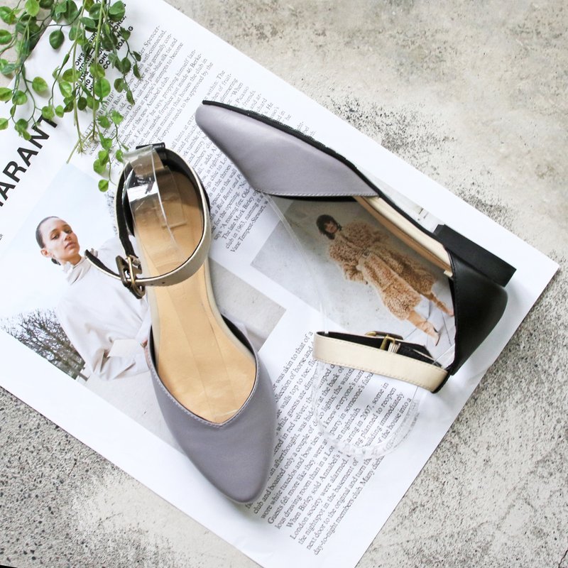 【接单手工制】配色脚踝带真皮便鞋_莫兰迪紫 - 其他 - 真皮 紫色