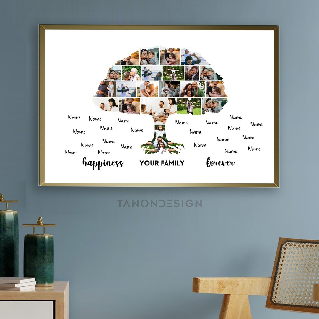 Family Tree Photo collage Editable Canva Template, Anniversary Gift, - 图文模板设计 - 其他材质 