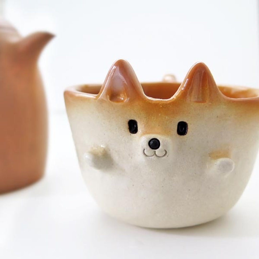 Flying there was Shibawan soup cup! - 咖啡杯/马克杯 - 陶 黄色