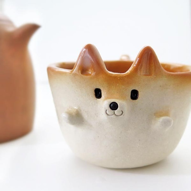 Flying there was Shibawan soup cup! - 咖啡杯/马克杯 - 陶 黄色