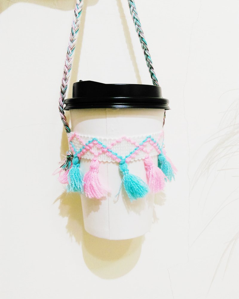 手工流苏手摇杯 饮料杯套 饮料提袋 浅蓝色系卖场 - 随行杯提袋/水壶袋 - 聚酯纤维 