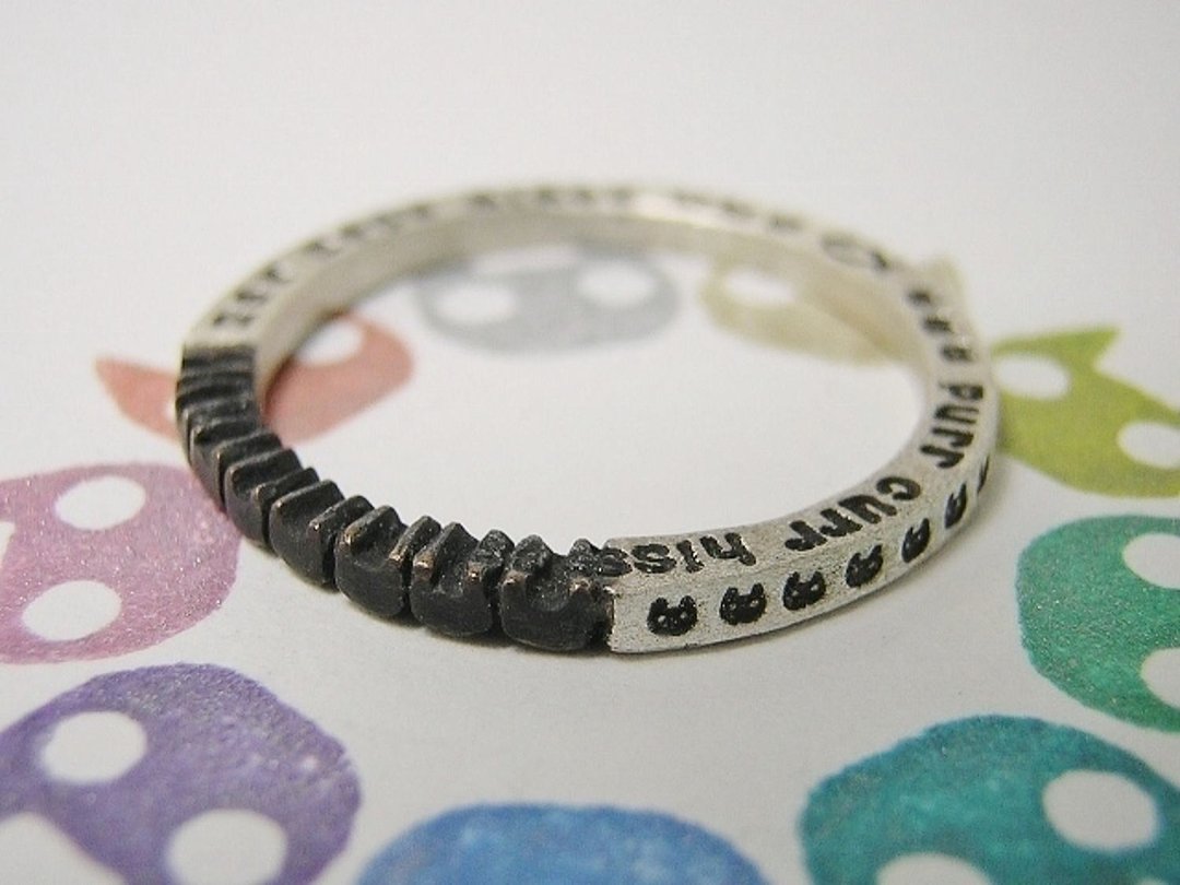 miaow band ( mille+-feuille )( Price for 1 ring only ) 銀 戒指 指环 指環 刻字 堆疊環 貓 猫 cat - 戒指 - 纯银 银色
