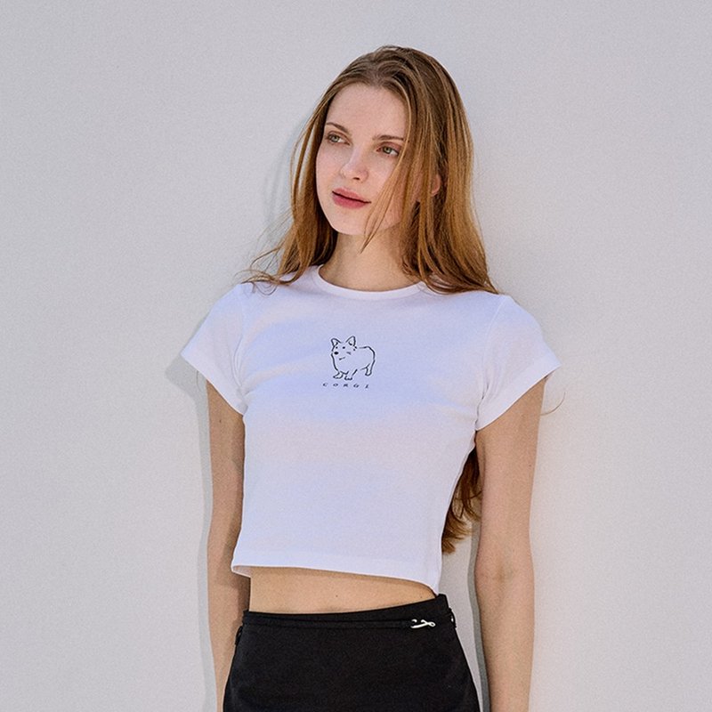 柯基款 T 恤 - 女装 T 恤 - 棉．麻 白色