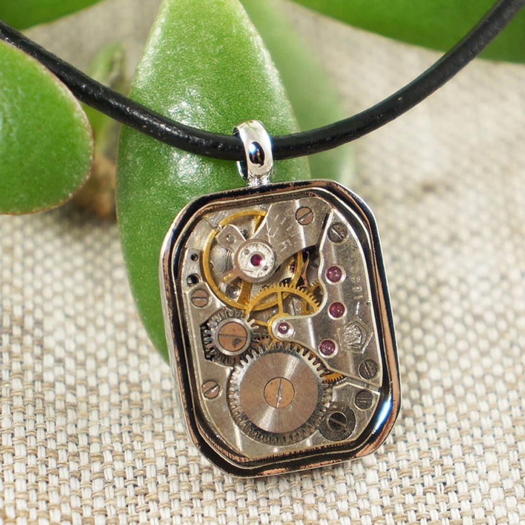 Steampunk Silver Watch Parts Gear Rectangle Pendant Necklace Jewelry Accessories - 项链 - 其他金属 银色
