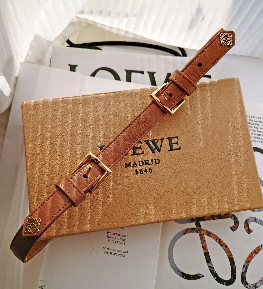 中古孤品 正版附盒 Loewe 纳帕 皮革 金棕 vintage 腰带皮带 belt - 皮带/腰带 - 真皮 卡其色