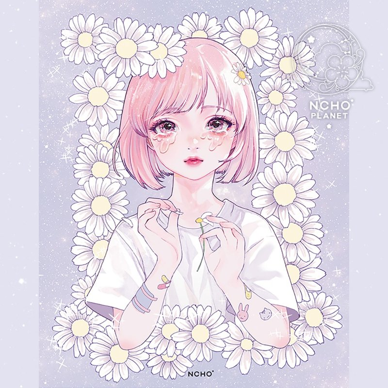Crying Daisy Girl Postcard - 卡片/明信片 - 纸 紫色