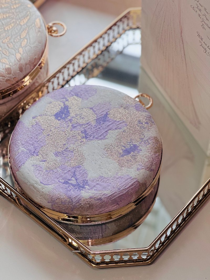 金箔粉紫小圆包 - 可手拿/斜背/ 婚礼姊妹礼物 - 侧背包/斜挎包 - 棉．麻 紫色