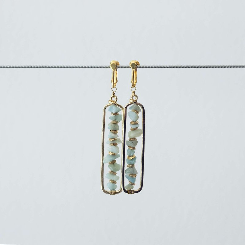 Amazonite Rain drop earrings (clip-on / piercing) - 耳环/耳夹 - 其他材质 绿色