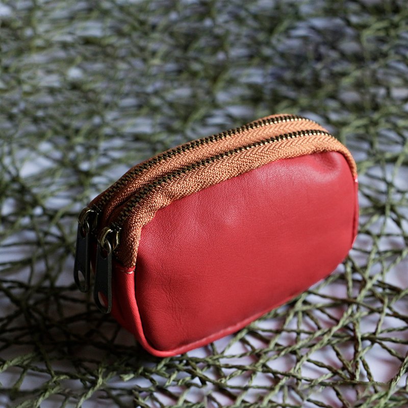 限量销售牛皮配件盒硬币盒钥匙包卡盒钱袋 - 零钱包 - 真皮 红色