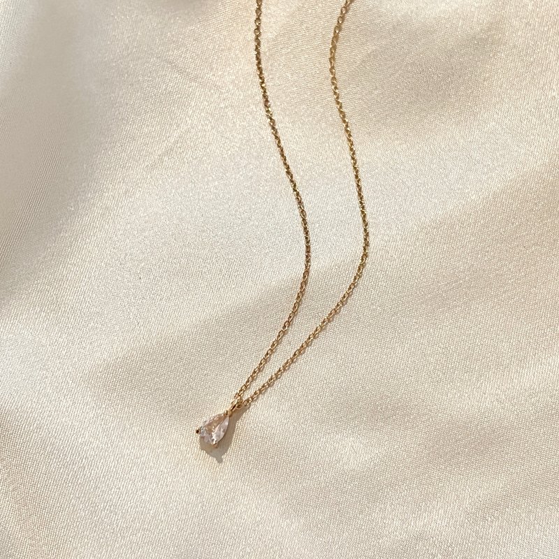 14KGF l 水滴 l 天然锆石项链 - 项链 - 贵金属 金色