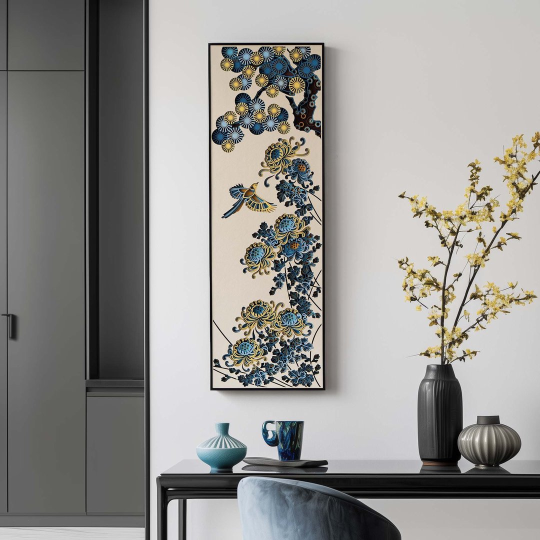 松菊延年|新中式禅意创意茶室背景墙装饰客厅壁画3d立体 - 海报/装饰画/版画 - 木头 