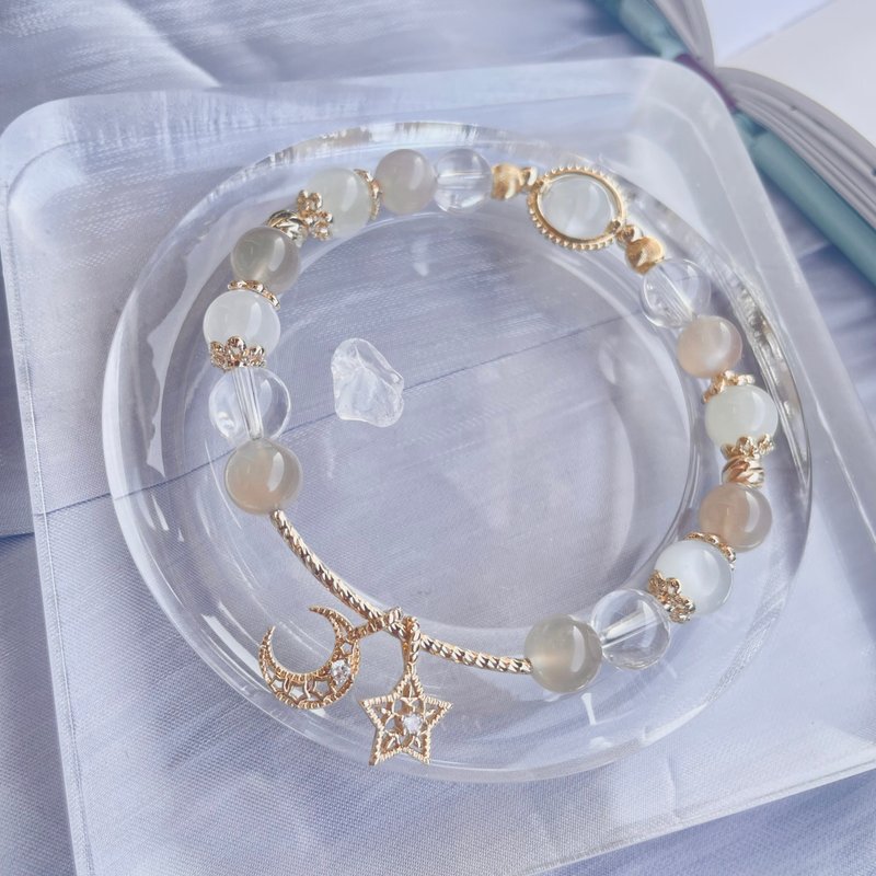 谧静 月色真美 白月光石橙月光石系列14K包金水晶手链设计款 - 手链/手环 - 水晶 多色