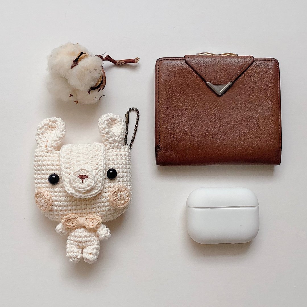 Rabbit EarPods Pouch for AirPods 1/2/3/Pro, cute airpods 保護套 - 耳机收纳 - 棉 咖啡色