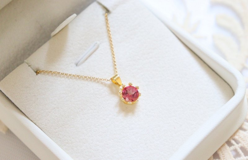 宝石粉红托帕石项链　11月诞生石单颗吊坠 - 项链 - 宝石 粉红色