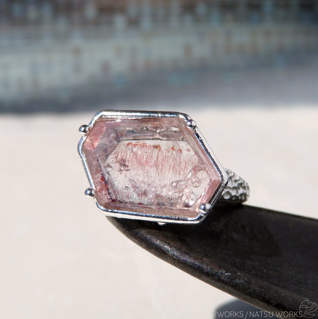 针铁矿石英 戒指 / Goethite in Quartz Ring - 戒指 - 宝石 红色