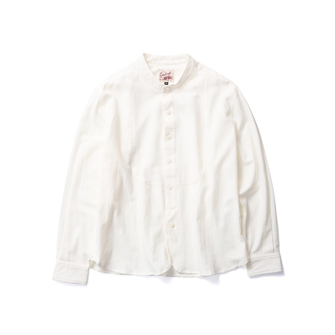 Striped Band Collar Shirt - 米色 Beige - 男装衬衫 - 棉 