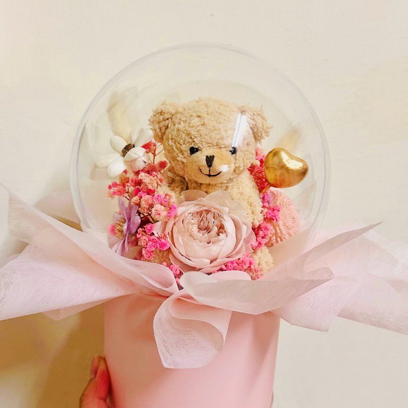 莳漫花间—密语熊心 抱抱桶 永生花礼 七夕 情人节 - 干燥花/捧花 - 植物．花 粉红色