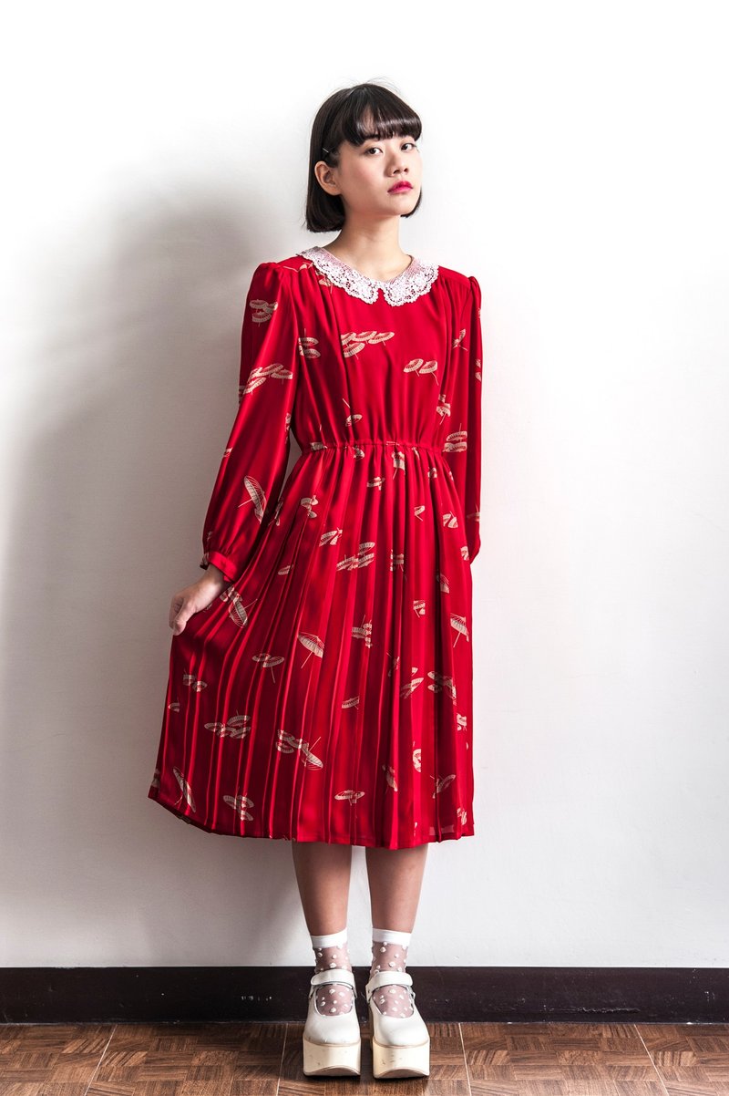 Vintage 蕾丝小伞古着长袖洋装 - 洋装/连衣裙 - 聚酯纤维 多色