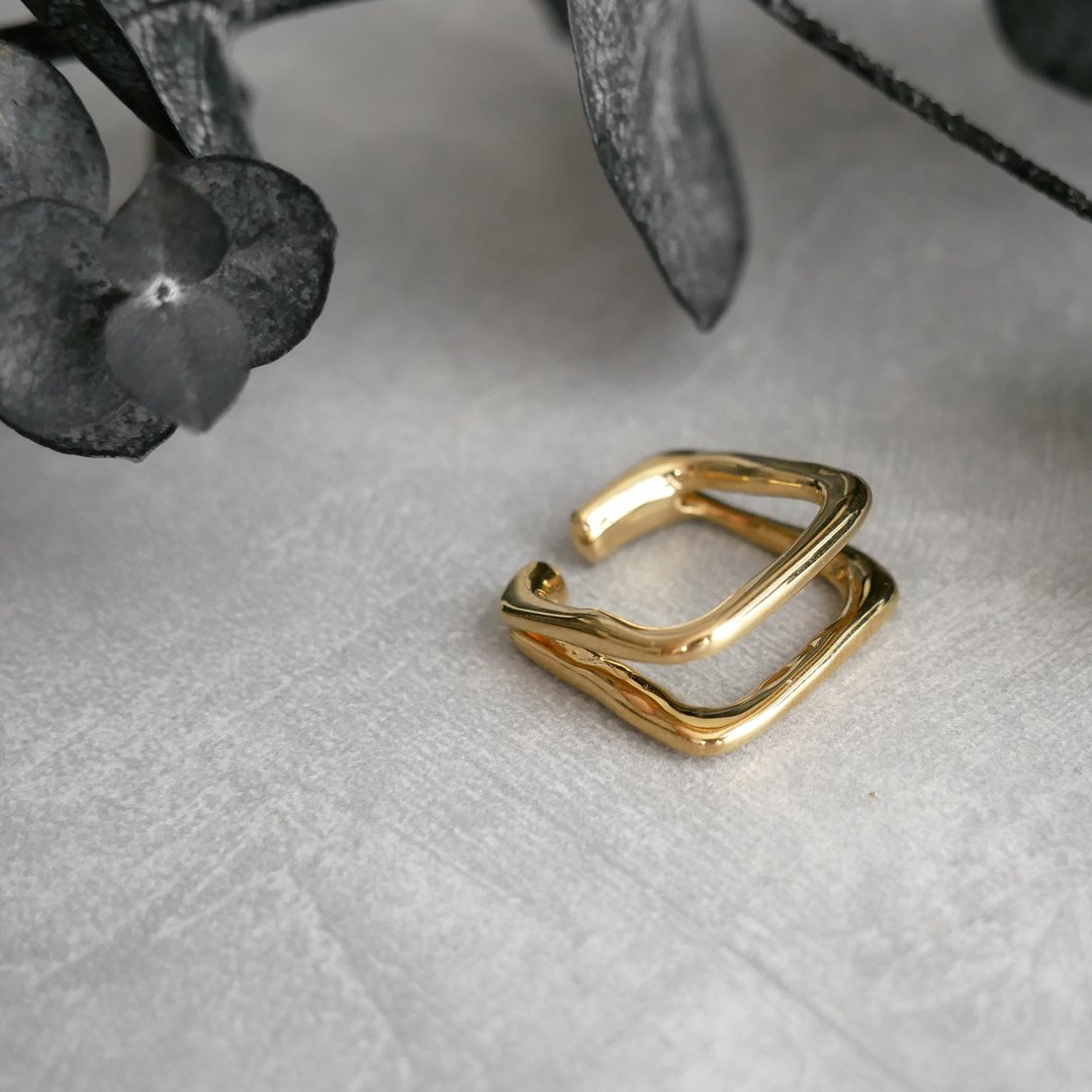 Swag Ear Cuff 双圈方形 / brass C143 - 耳环/耳夹 - 铜/黄铜 金色