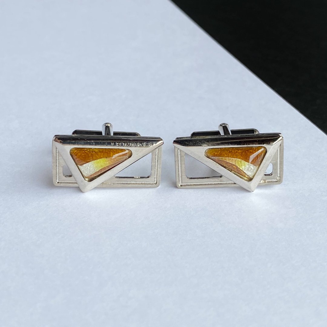Space [Topaz] Cloisonne Cufflinks Cufflinks Pure Silver Wired Cloisonne - 袖扣 - 其他材质 橘色