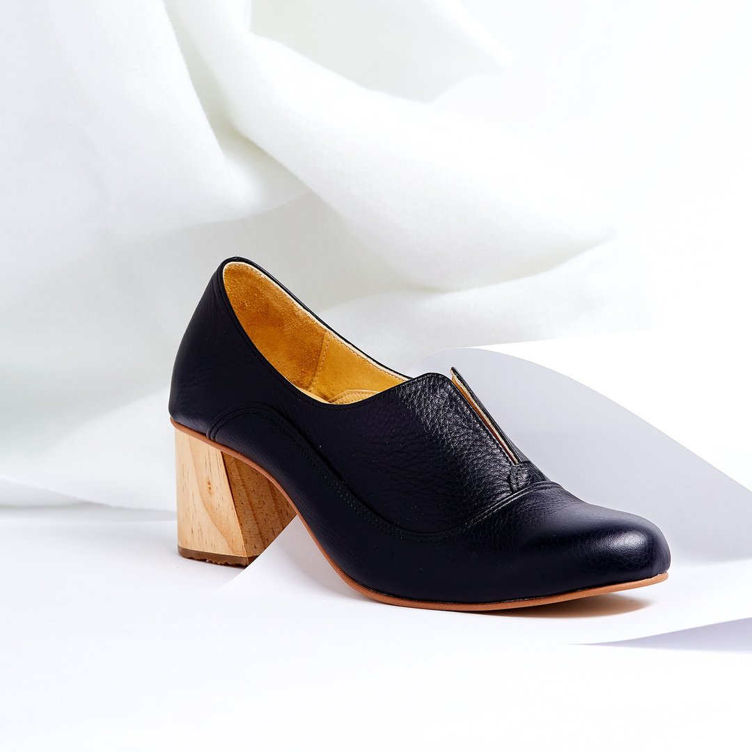 BLACK - Peanut Laceless Oxford - 高跟鞋 - 真皮 黑色