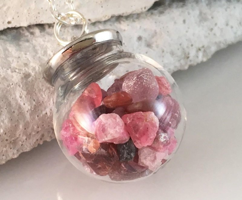 Jewel Box ◇ Ruby Sapphire Spinel Rough SV Pendant - 项链 - 宝石 红色