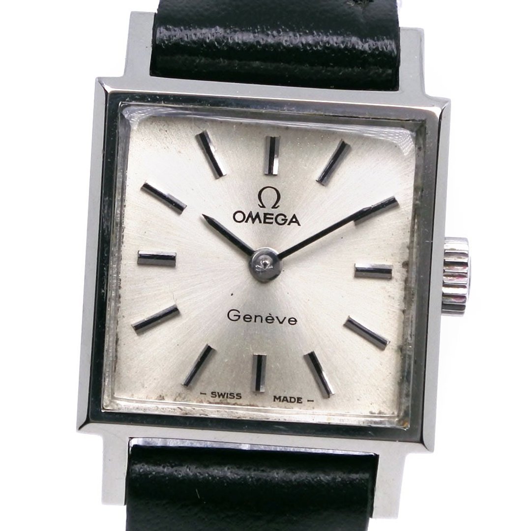 【日本直送】欧米茄 OMEGA 日内瓦手表 cal.1070 不锈钢 x 压纹皮革 手动上链 银色表盘 女款【二手】 - 女表 - 不锈钢 银色