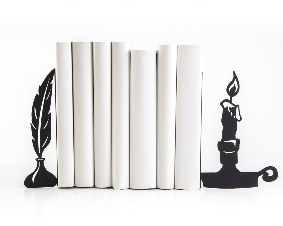 Metal Bookends Quill and Candle holder // unique design // FREE SHIPPING // - 摆饰 - 其他材质 黑色