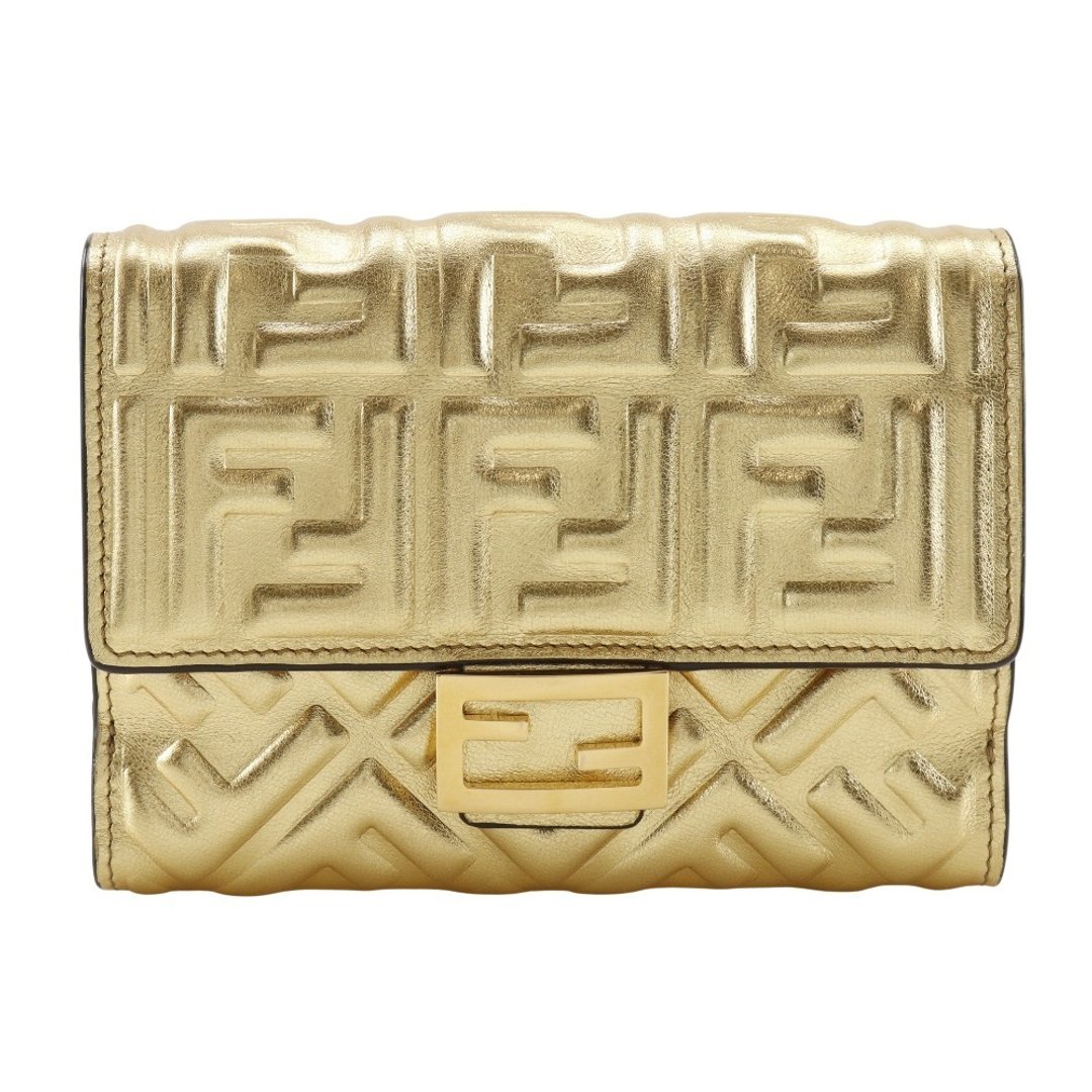 【日本直送】FENDI 经典 FF 压纹 双折短夹 8M0419 AAF2 F171Q 小牛皮 中性【二手】 - 皮夹/钱包 - 真皮 金色