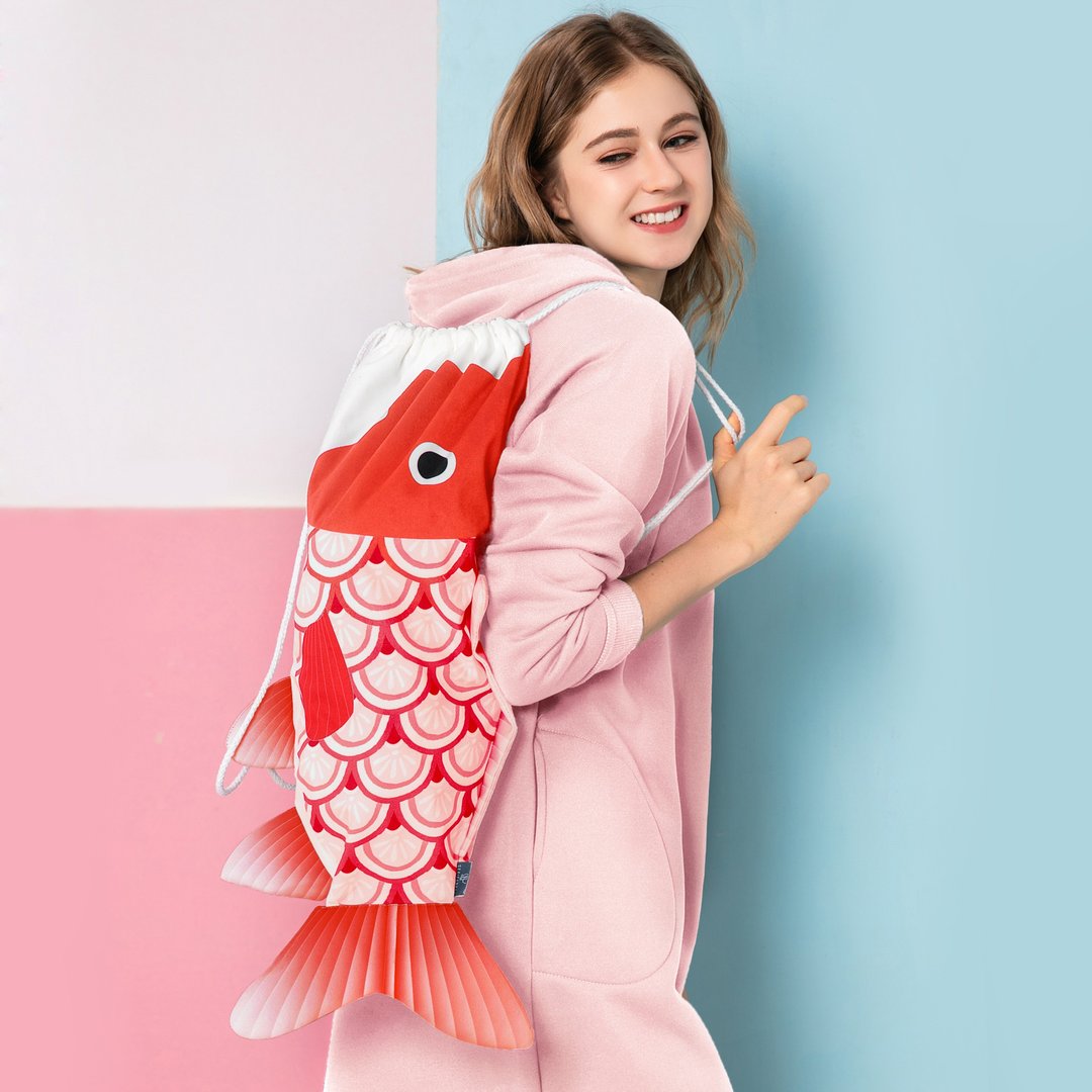 水族馆_鲤鱼束口背包(红) - 束口袋双肩包 - 其他材质 红色