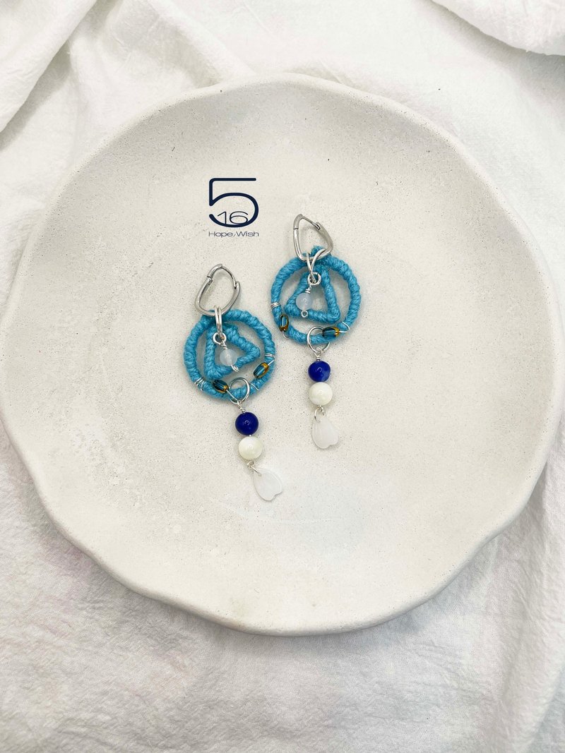 青空人鱼花-中款 - 耳环/耳夹 - 棉．麻 