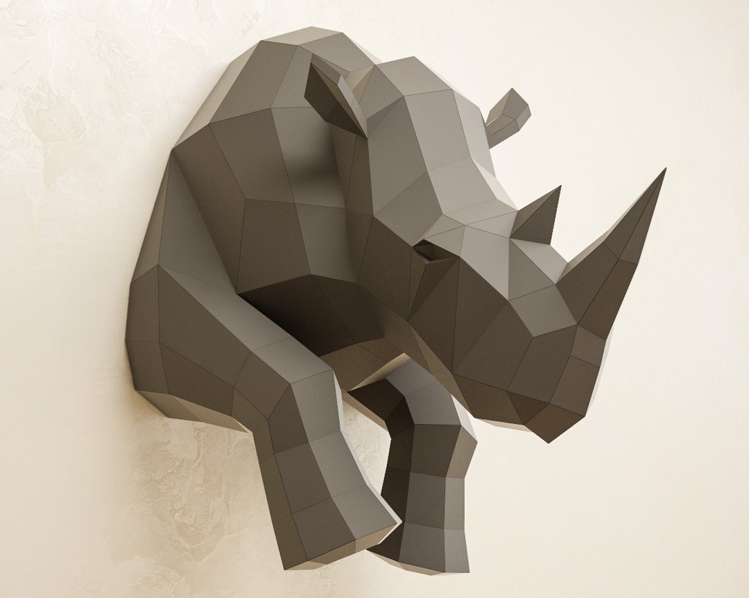 Papercraft Rhino, Paper craft rhinoceros, DIY sculpture, PDF DIGITAL TEMPLATE - 手工艺教程/工具书 - 其他材质 