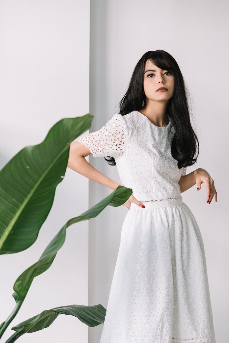TIA LACE Dress - 洋装/连衣裙 - 棉．麻 白色