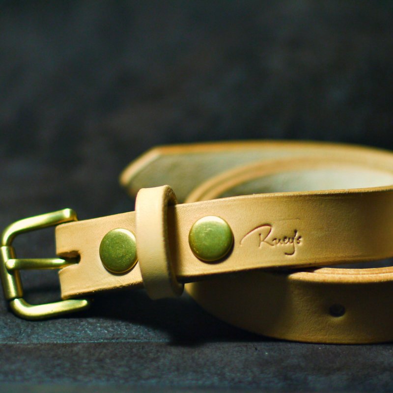 全手工 细版 窄版 原色 意大利 进口全植物鞣制 牛皮 皮带 - 皮带/腰带 - 真皮 黄色