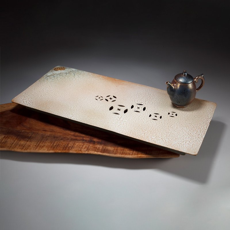 白沙千年 手刻茶盘 茶道具 壶承 摆饰 钱纹 - 茶具/茶杯 - 陶 白色