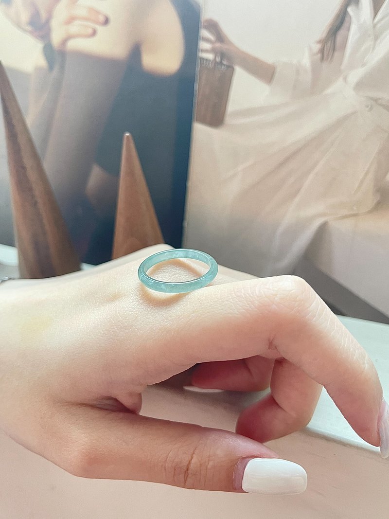 冰蓝水飘雪花翡翠戒指 玉戒 细戒  玉|天然危地马拉翡翠 - 戒指 - 玉石 蓝色