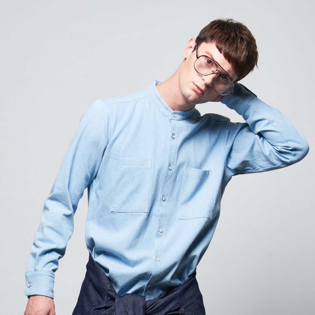 Stone@s Denim Shirt / 单宁 牛仔 立领 罩衫 衬衫 - 男装衬衫 - 棉 蓝色