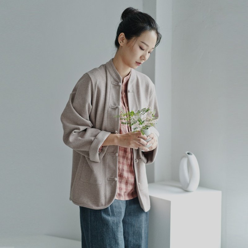 煙熏粉  中性針織中國風外套 O190133P - 女装休闲/机能外套 - 棉．麻 粉红色